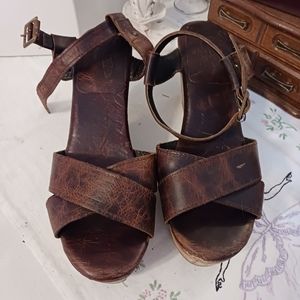 Freebird Brown Leather Wooden Clog Sandal